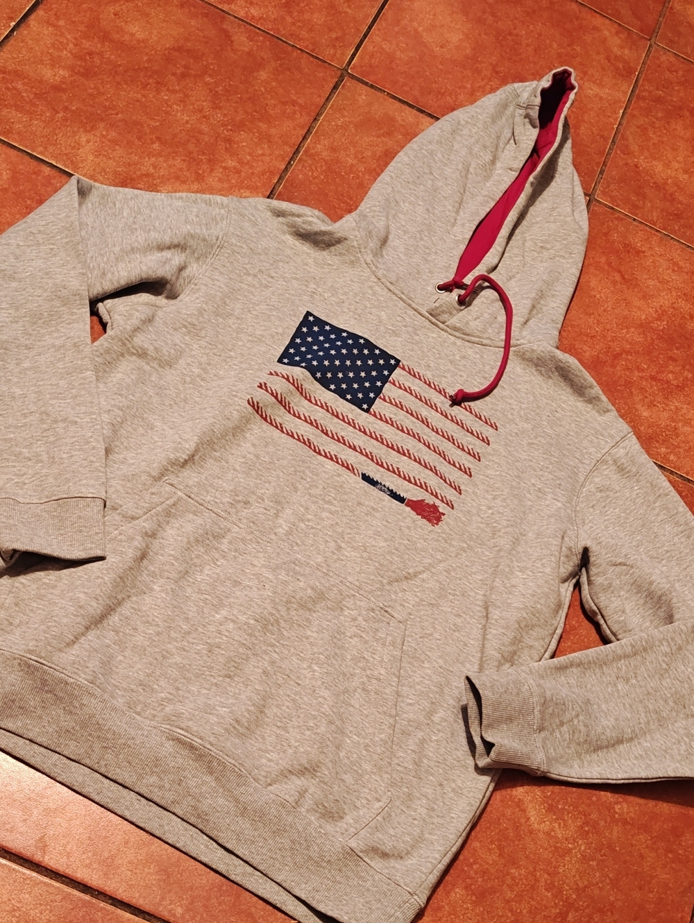 Hooey Gray Pullover Hoodie with American Flag Print - Women's Sweater